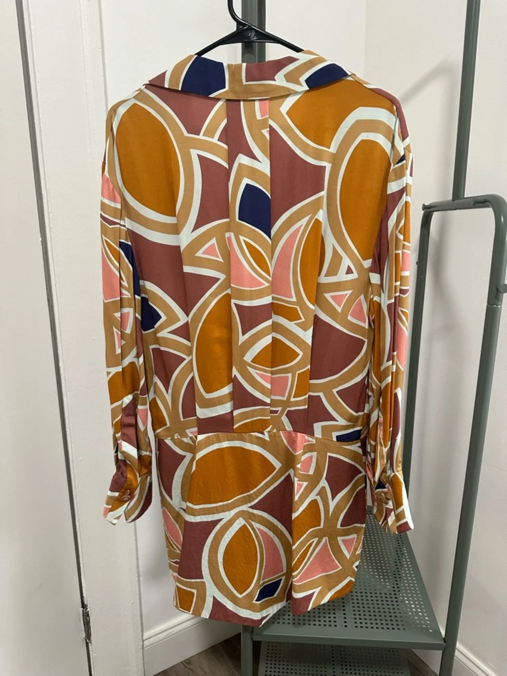 Alexis Long Sleeve Printed Mini Dress in Tan, Pink, Navy & Mustard - Picture 4 of 6